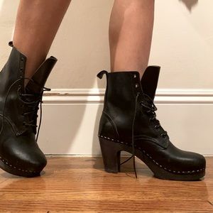 Swedish Hasbeens Toffel Lace Up Clog Boots